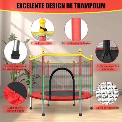 Gavzrt Cama Elástica Pula Pula Grande 1,4 M, Trampolim com Rede de Proteção e Fecho Zíper, Lona Reforçada, Uso Interno e Externo