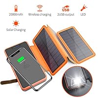 Kitzen Foldable Solar Power Bank,20000Mah Waterproof USB Solar Cell Phone Wireless Charger Power Bank
