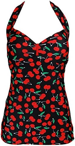 Cherry Retro Pin up Halter Neck Rockabilly Swimsuit Swimwear - Medium (FBA)