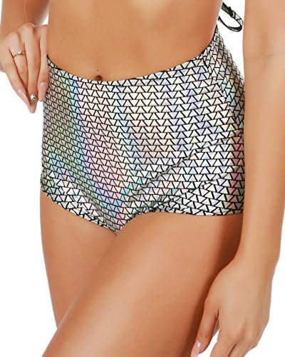Women's Holographic Silver Back ZipperHigh Waist Shorts Rave