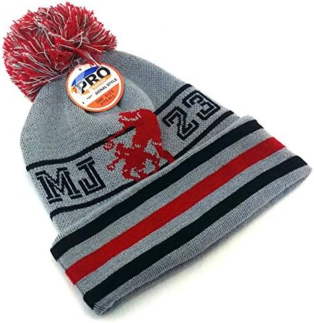 Chicago New Legend MJ Dribbler 23 Jordan Bulls Gray Red Black Beanie Pom Cuff Era Hat Cap