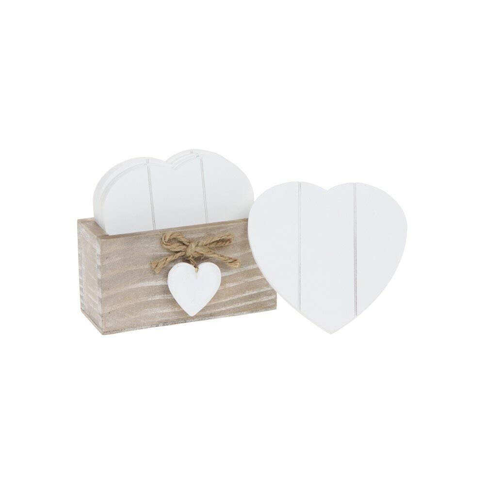 Set of 6 Wooden Heart Drink Coasters with Natural Provence Storage Stand/Box