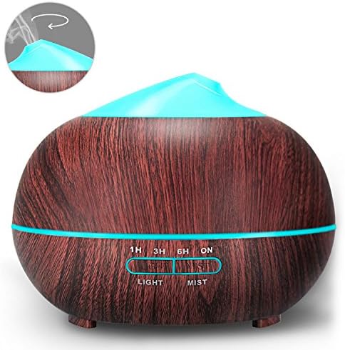 400ml Aromatherapy Oil Diffuser DONGSHEN 360-degree mist nozzle Air Freshener 7 colors LED Light 4 Timer setting Automatic Shut-off for Room, Office, Yoga (Brown)