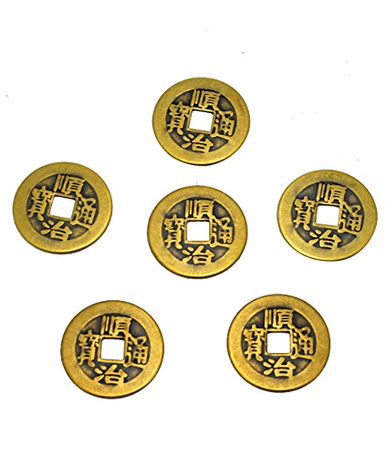 6pcs/set Brass Chinese Feng Shui I Ching Divination Coins For Success Dia 1.1' W Fengshuisale Bag Y-1055