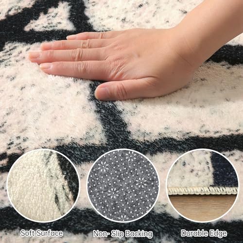 Leesentec Bohemian Artistic Vintage Oriental Living Room Rug, Soft Plush Surface, Vinyl Non-Slip Base, Unique for Living Room, Bedroom, Home Entrance Doormat (Beige/Black Stripes, 160 x 200 cm)
