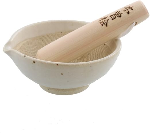 Made In Japan Ripple Ridge Mortar Pestle Suribachi Surikogi Set Small 5 91inches For Both Right And Left Handed Black Authentic Mino Ware Pottery Amazon Sg Home