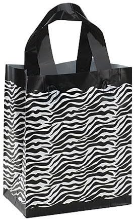 Frosted Plastic Zebra Print Shopping Bags - Medium.• 8" X 5" X 10" (Cub) • Made of Low Density Polyethylene Plastic (Ldpe) • Perfect for Safari Themed Parties, Special Sales Promotions and Every Day Use .Go a Little Wild with Our Medium Frosted Plastic Zebra Print Shopping Bags! Designed to Enhance the Charm in Your Store, Customers Will Love Taking Their Apparel, Accessories, and Other General Merchandise Home in These Shopping Bags. Incorporate Tissue Paper, Ribbon, or Raffia to Transform Ordinary Plastic Shopping Bags Into Beautiful Gift Bags! As a Popular Choice for Many Retailers, Especially Boutiques and Specialty Shops, These Zebra Print Bags Are Made of High Density Plastic and Feature Loop Handles and a Cardboard Bottom Insert for Easy Transport.