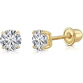 14k Yellow Gold Solitaire Round Cubic Zirconia Stud Earrings in Screw-backs