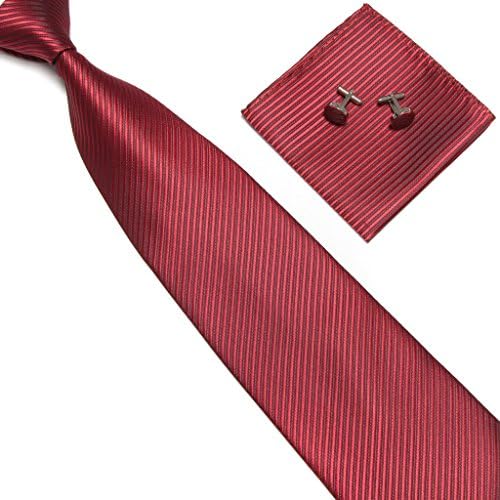 Stylefad Men's Tie Set Solid Color Striped Necktie Pocket Square and Cufflinks (marron)