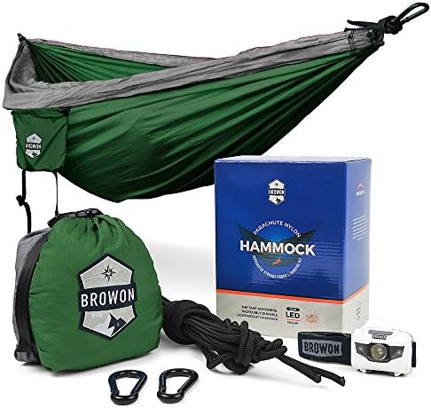 Lightweight 2 Person (Double) Camping Hammock Includes Headlamp, Tree Straps, Carabiners and Stuff Sack