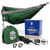 Browon Lightweight Double Camping Hammock Includes 120 Lumen Backpacking Headlamp and Tree Straps Carabiners Stuff Sack