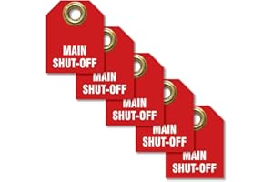 AccuformNMC Shut Off Valve Tags, Main Shut Off (Pack of 5), 2.5" H x 2" W, Red Plastic Double Sided Pipe Tags with Metal Grommet, TDW216