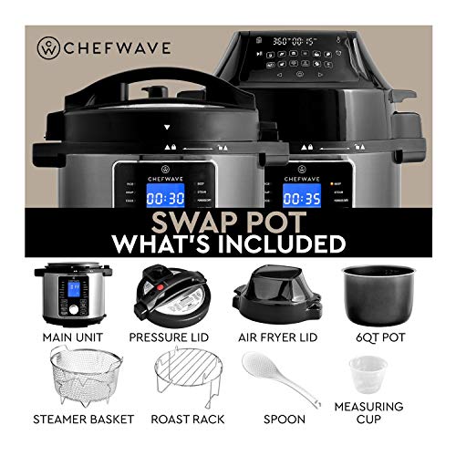 ChefWave 2-in-1 Air Fryer and Pressure Cooker - 6 Qt Multi Cooker Swap Pot with 29 Presets - Steamer, Dehydrator, Slow Cook, Saute - Digital Control Panel, LCD Touchscreen Display, Recipe Book - Thumbnail 2