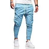 Men's Casual Pants - Cotton Chino Cargo Pants for Hiking and Outdoor Recreation, Drawstring Sweatpants in Twill Track Jogging
