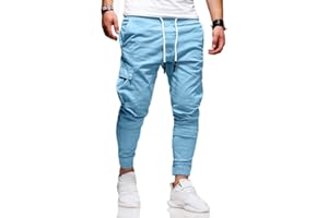 HUNGSON Men's Casual Pants - Cotton Chino Cargo Pants for Hiking and Outdoor Recreation, Drawstring Sweatpants in Twill Track Jogging