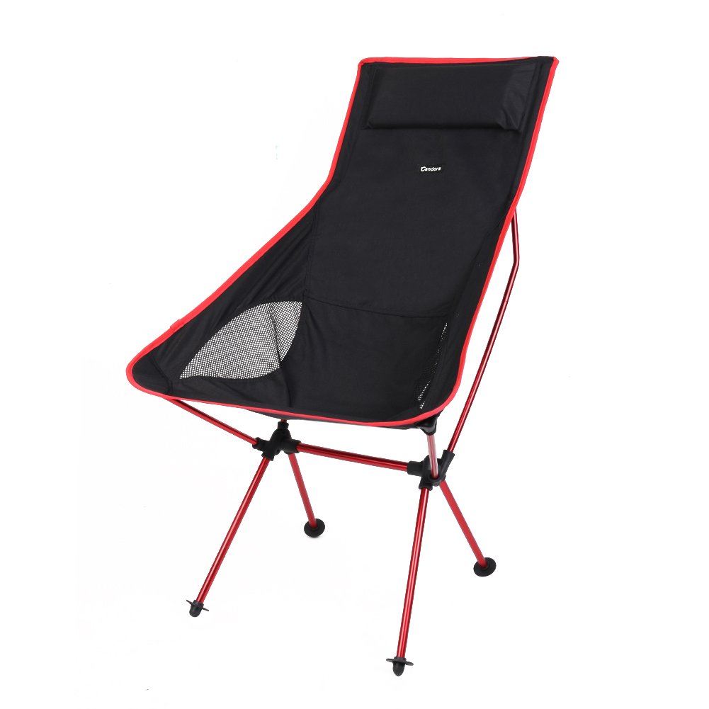Candora Portable Ultralight Folding Chair Capacity with Pillow and Extended Length Settlement Prevention Heavy Duty Foldable Seat for Outdoor Red