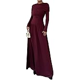 GORGLITTER Women's Ruched Long Sleeve Skater Maxi Dress Elegant Slimming Wrap Cocktail Party Prom Holiday Long Dresses