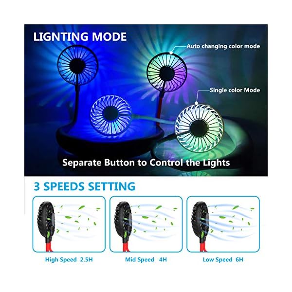 Portable Neck Fan, Handsfree Mini USB Neck Fan Rechargeable Wearable Neckband Fan, Desk Fan, Necklace Fan with Dual Wind…