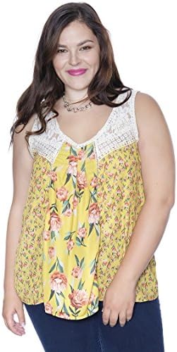 Grayson Shop Plus Size Floral Lace Panel Swing Top Mustard 1X