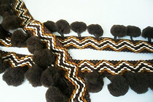 ZigZag Brown Pom Pom Fringe Lace Dangle Trim Fluff Puff Bobble Ball Embroidered Embellishments Supply