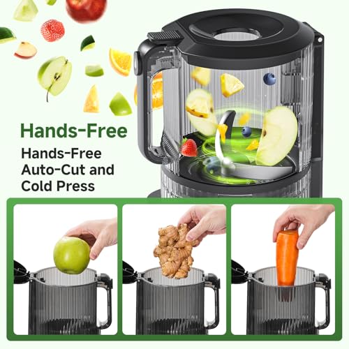 AMZCHEF Cold Press Juicer, Slow Masticating Juicer with 160mm Wide Feed Chute & 2.5L Large Hopper, 3-in-1 Juicer Machines with 2 Strainers(Juice, Nut Milk & Sorbet), Quiet Motor, Quick Release Design