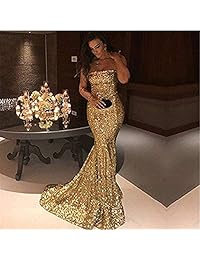 XSWPL - Vestido largo de sirena con lentejuelas