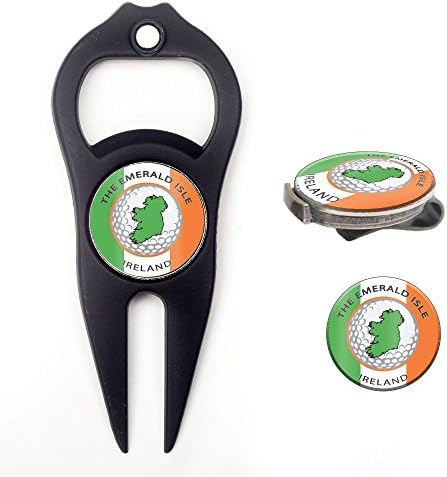 Hat Trick Openers 6-in-1 Golf Divot Tool & Hat Clip Set with Ireland Logo, Black Hat Trick Openers 6-in-1 Golf Divot Tool & Hat Clip Set with Ireland Logo, Black