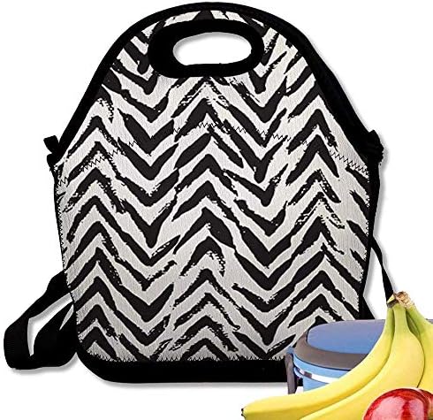 Zofmkgdji Neoprene Lunch Bag Tote Reusable Insulated Waterproof School Picnic Printed Paint Abstract Brush Strokes Monochrome Chevron