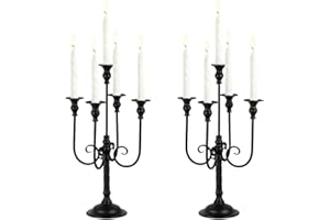 LANLONG Black Candelabra Centerpieces for Tables, 2Pcs Metal Tall Candle Holder for Taper Candles, 5 Arm Candlestick Holder for Wedding Centerpiece Decor Party Event Reception Decoration (Black, 19.7in-2pcs)