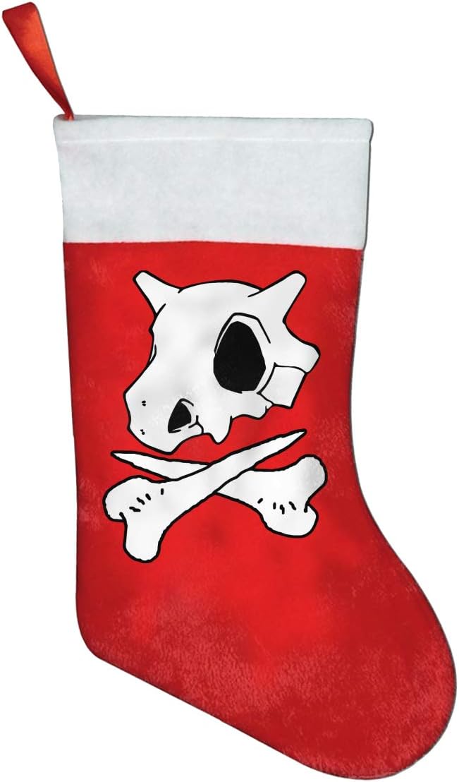 Monster of The Pocket Cubone Skull and Crossbones Christmas Stocking, 18"" Large Xmas Sock Sack Gift Bag for Tree Decoration Candy Pouch Bag Santa Stocking