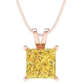 Clara Pucci 14K Rose Gold Plated Solitaire 18" Box-Chain Necklace - Sterling Silver 2ct Princess Cut Citrine Pendant