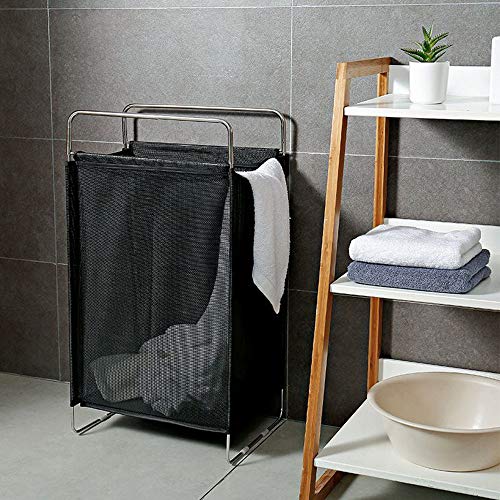 KINGBERWI Large Laundry Basket Woven Mesh Laundry Hamper, Storage Washing Bin Clothes Bag, Black