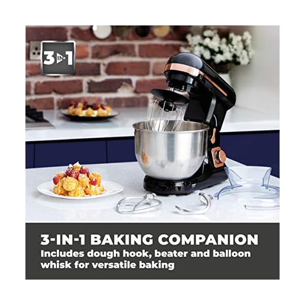 Tower T12033RG 3-in-1 5L Stand Mixer with 6 Speeds and Pulse Setting, 1000W, Rose Gold