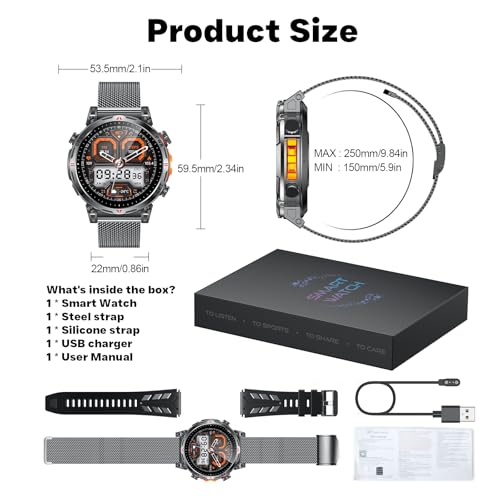 GPS Smartwatch Men's Sports Watch Fitness Watch: 1.7 Inch AMOLED Display with Bluetooth Calls/ChatGPT/3ATM/100+ Sports Modes Outdoor Smart Watch with Heart Rate Sleep Monitor Pedometer Compatible iOS