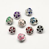 KitBeads 50Pcs Random Enamel Flower Beads Antique Floral Beads Large Hole European Round Beads for Jewelry Making Bracelets Necklace Bulk