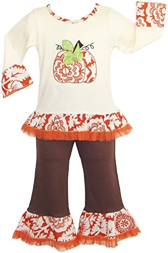 AnnLoren Big Girls 9/10 Boutique Autumn Pumpkin Patch Shirt & Pants Clothes