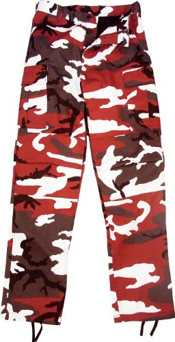 Camouflage Military BDU Pants, Army Cargo Fatigues (Red Camouflage, Size X-Small)