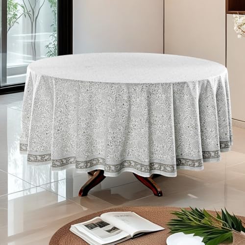 Ridhi Taupe Jal 100% Cotton Round 90 Tablecloth