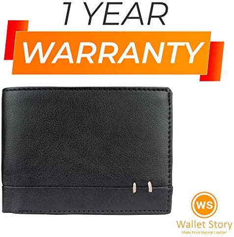 Wallet Story 1 Year Warranty Leather Wallet for Men Gents Purse - 3 Card Slots & Coin Pocket - Genuine Leather Unisex Gift (Black)