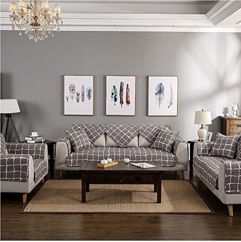 Star Heaven Europe Grid Quilted Sofa Cover Armrest Slipcover Fabric Couch Covers Set Sectional Seat Covers Towel Chair Pad (43.30" x 82.67")