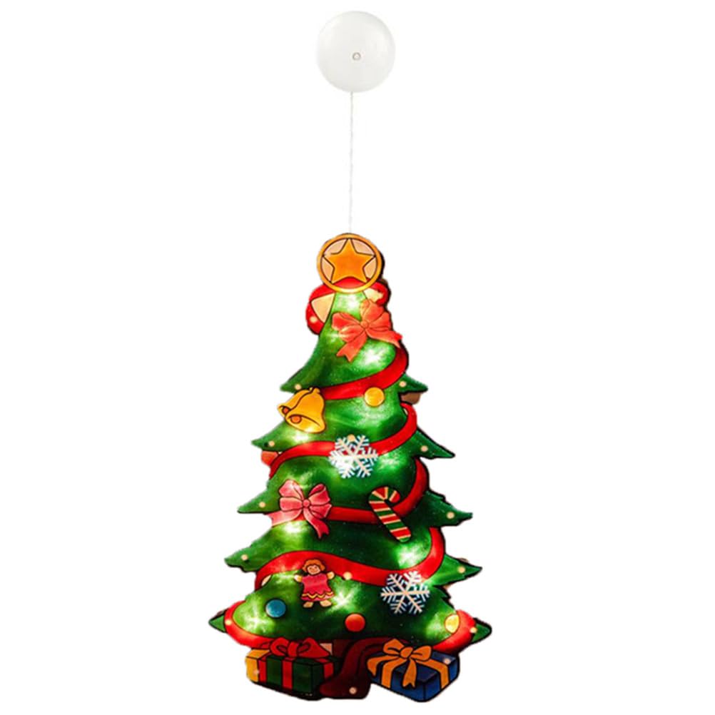 SOLUSTRE Christmas Window Lights Christmas Tree LED Novelty Decorative Hanging Lights with Suction Cup for Xmas Shop Windows Pathway Patio Room Decor