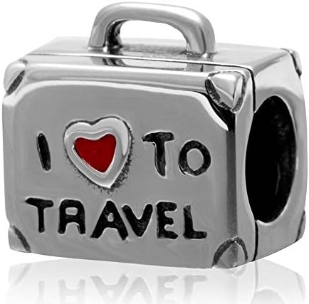 Charmstar I Love to Travel Charm Silver Suitcase Bead Red Enamel for European Bracelet