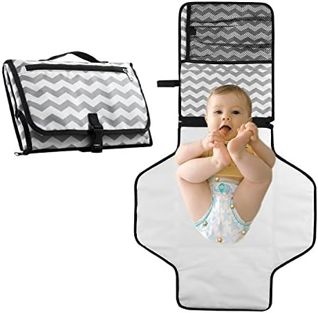 FushoP Travel Changing Mat Diaper Clutch Baby Portable Changing Pad Waterproof Nappy Changing Station Lightweight Travel Station Kit for Baby Diapering with Zippered Pocket (White)