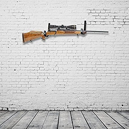 Gun Rack Shotgun Hooks Rifle Hangers Archery Bow Felt Lined Wall Mount Storage (A-Black) - Thumbnail 4