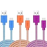 OKRAY 3 Pack 6ft/2m High Speed Micro USB 2.0 Data Cable Round Nylon Braided Charging Cord Charger Cable For Android, Samsung S7 S6 Edge S4 S3 S2, Note 4 2, HTC, Nexus, LG, Nokia(Blue Orange Purple)
