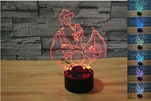 LIONKING USA New Year Sale Pokemon Charizard 3D Optical Illusion Multi-colored Change Touch Botton Table Light - 3D Acrylic Home Decor lamp 0093