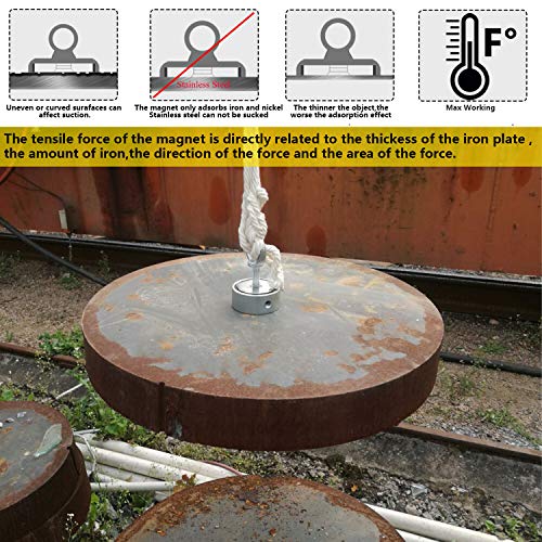Fishing Magnet with Rope & Gloves, 960lbs Pulling Force Double Sided Super Strong Round Rare Earth Neodymium Magnet with Eyebolt for Magnetic Fishing, River, Lake, Salvage, 2.95" Diameter