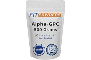 FitPowders Alpha-GPC Powder 500 Grams, Non-GMO Choline Powder, Vegan, Third Party Tested, Pre-Workout, Memory and Focus, with Scoop