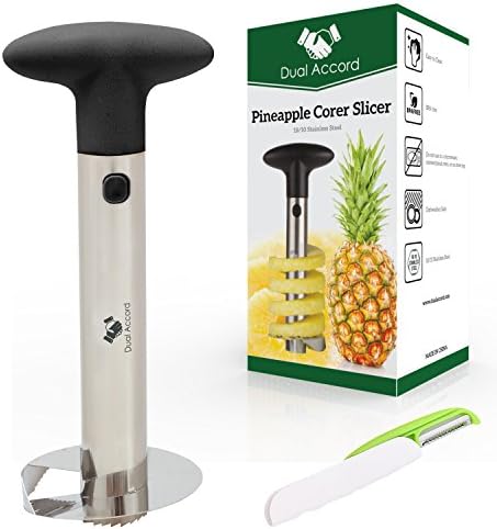 Premium Product Stainless Steel Pineapple Corer Pineapple Slicer Pineapple Peeler + GIFT Fruit &amp; Vegetable Multi-function Peeler + BONUS eBook, 3 in 1 Kitchen Gadget Best Present by Dual Accord(Black)
