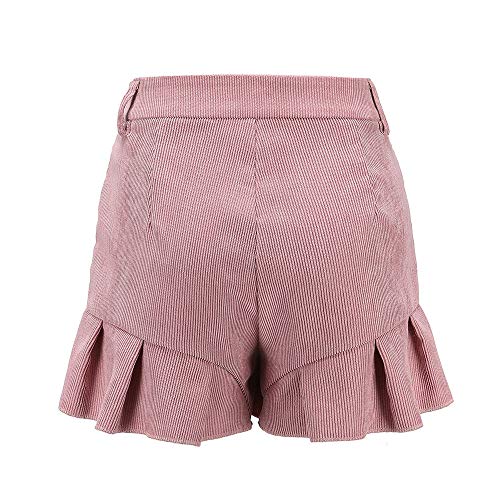 wodceeke Casual Shorts Pants, High Waisted Women's Slim Straight Solid Color Pocket Ruffle Shorts Pants with Pockets (M, Pink)